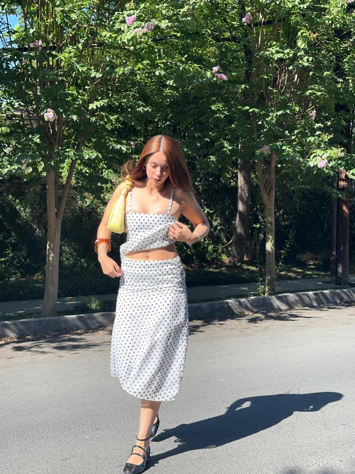 White polka dot set